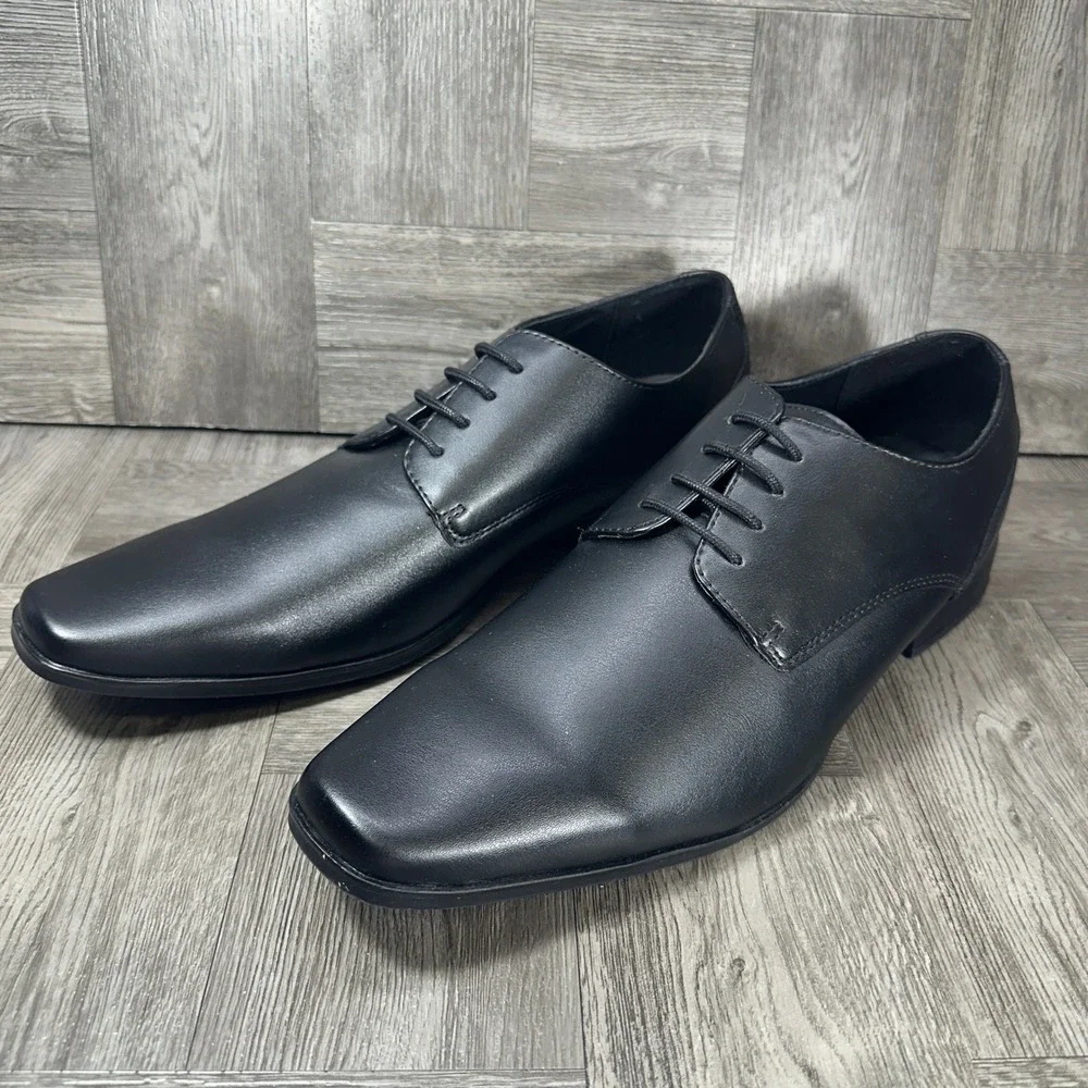 Calvin Klein Oxford Dress Shoes Mens 12 Black Leather Square Toe NEW CMBRODIE2